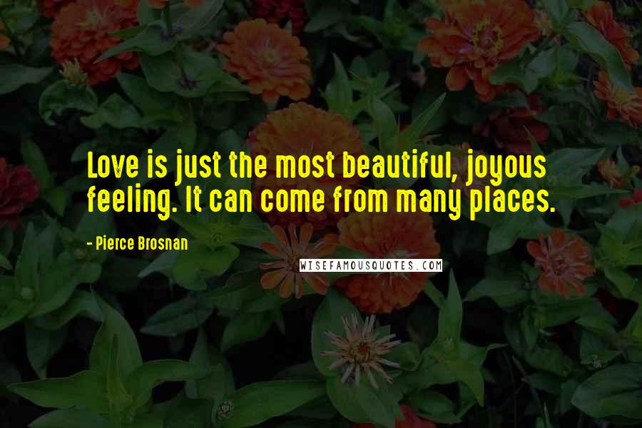 Pierce Brosnan Quotes: Love is just the most beautiful, joyous feeling. It can come from many places.