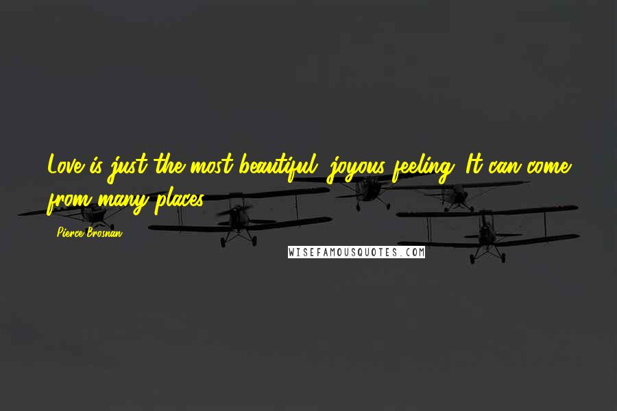 Pierce Brosnan Quotes: Love is just the most beautiful, joyous feeling. It can come from many places.