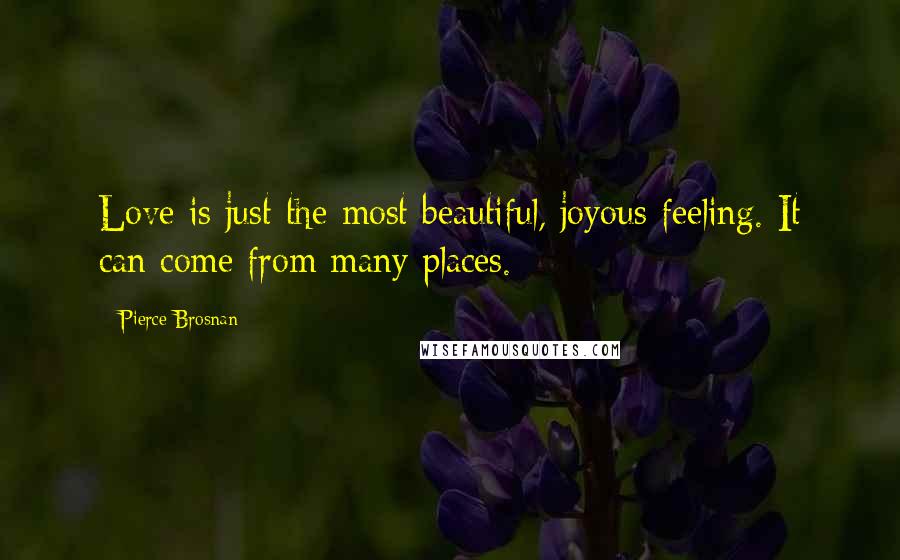 Pierce Brosnan Quotes: Love is just the most beautiful, joyous feeling. It can come from many places.