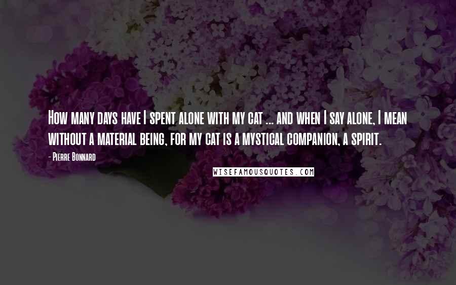 Pierre Bonnard Quotes: How many days have I spent alone with my cat ... and when I say alone, I mean without a material being, for my cat is a mystical companion, a spirit.