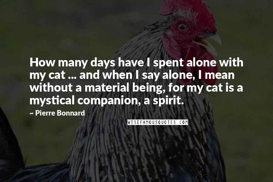 Pierre Bonnard Quotes: How many days have I spent alone with my cat ... and when I say alone, I mean without a material being, for my cat is a mystical companion, a spirit.