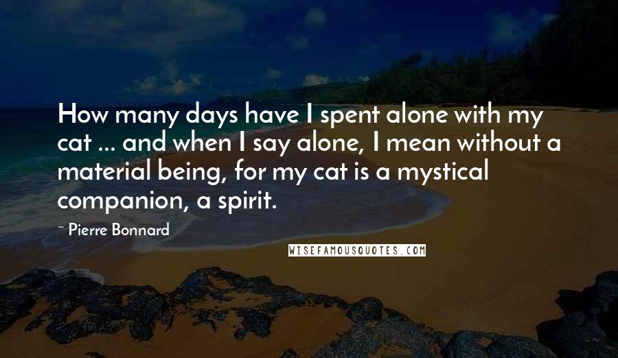 Pierre Bonnard Quotes: How many days have I spent alone with my cat ... and when I say alone, I mean without a material being, for my cat is a mystical companion, a spirit.