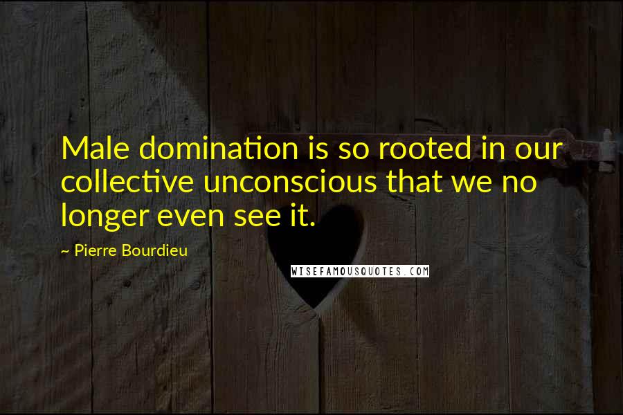 Pierre Bourdieu Quotes: Male domination is so rooted in our collective unconscious that we no longer even see it.