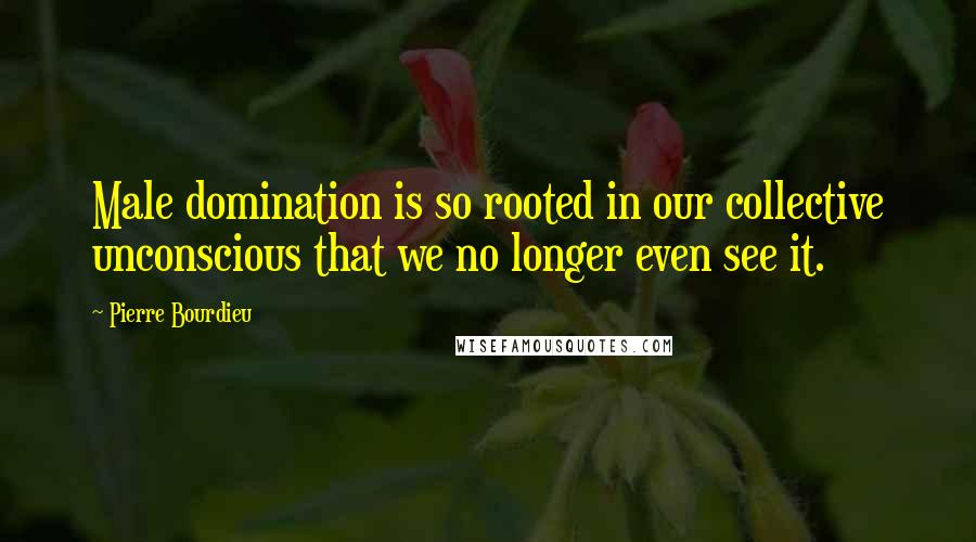 Pierre Bourdieu Quotes: Male domination is so rooted in our collective unconscious that we no longer even see it.
