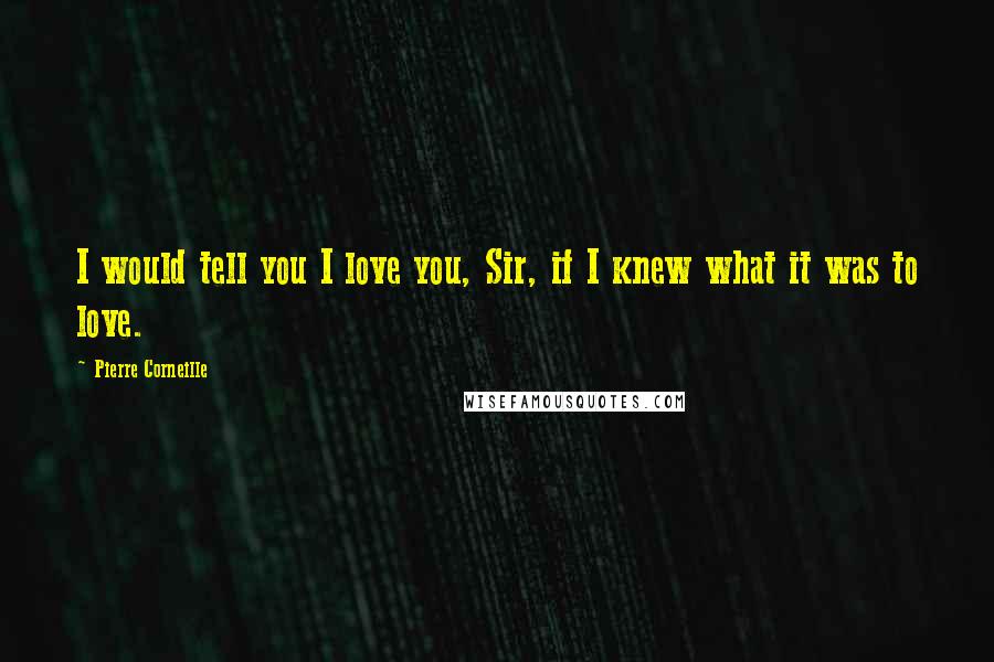 Pierre Corneille Quotes: I would tell you I love you, Sir, if I knew what it was to love.