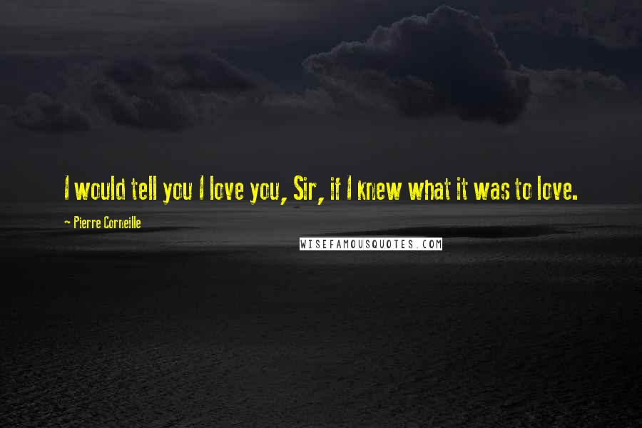 Pierre Corneille Quotes: I would tell you I love you, Sir, if I knew what it was to love.