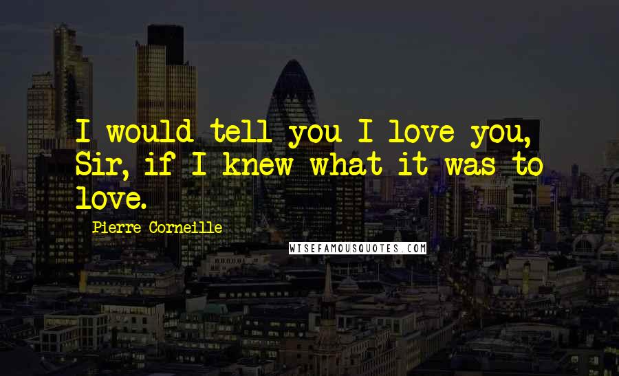 Pierre Corneille Quotes: I would tell you I love you, Sir, if I knew what it was to love.