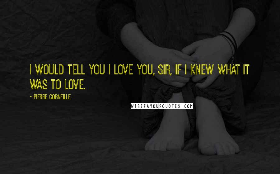 Pierre Corneille Quotes: I would tell you I love you, Sir, if I knew what it was to love.