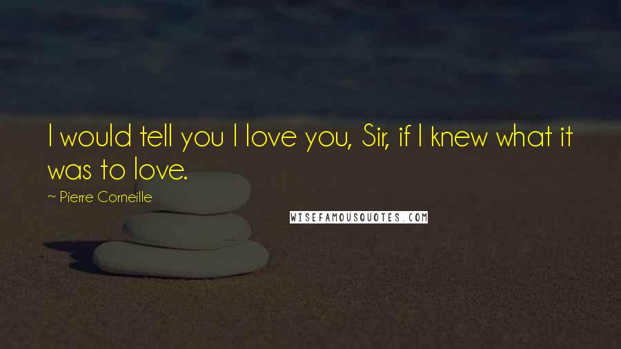 Pierre Corneille Quotes: I would tell you I love you, Sir, if I knew what it was to love.