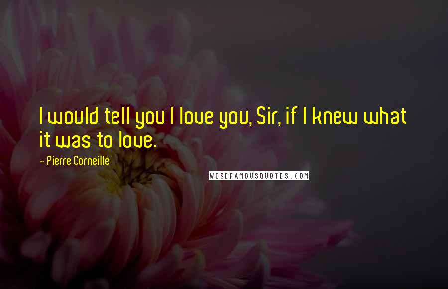 Pierre Corneille Quotes: I would tell you I love you, Sir, if I knew what it was to love.