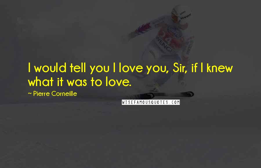 Pierre Corneille Quotes: I would tell you I love you, Sir, if I knew what it was to love.