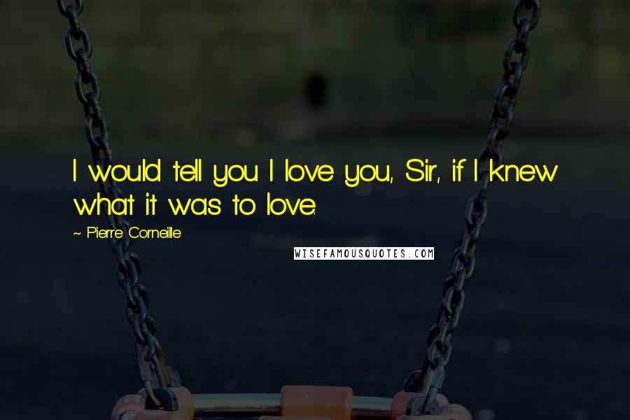 Pierre Corneille Quotes: I would tell you I love you, Sir, if I knew what it was to love.