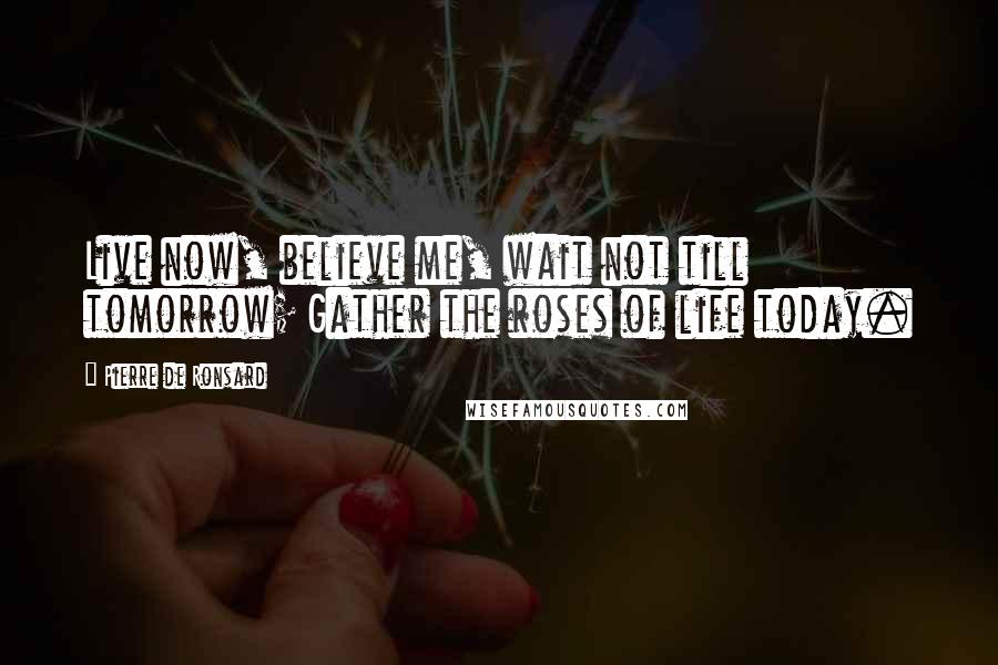 Pierre De Ronsard Quotes: Live now, believe me, wait not till tomorrow; Gather the roses of life today.