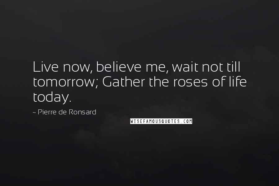 Pierre De Ronsard Quotes: Live now, believe me, wait not till tomorrow; Gather the roses of life today.