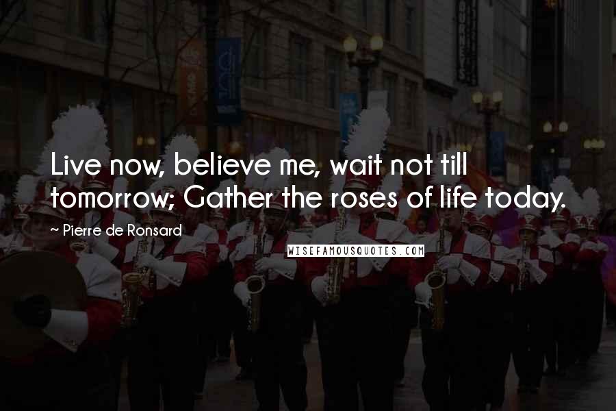 Pierre De Ronsard Quotes: Live now, believe me, wait not till tomorrow; Gather the roses of life today.
