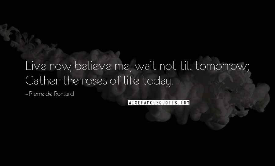 Pierre De Ronsard Quotes: Live now, believe me, wait not till tomorrow; Gather the roses of life today.