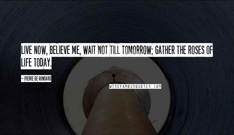 Pierre De Ronsard Quotes: Live now, believe me, wait not till tomorrow; Gather the roses of life today.