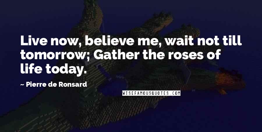 Pierre De Ronsard Quotes: Live now, believe me, wait not till tomorrow; Gather the roses of life today.