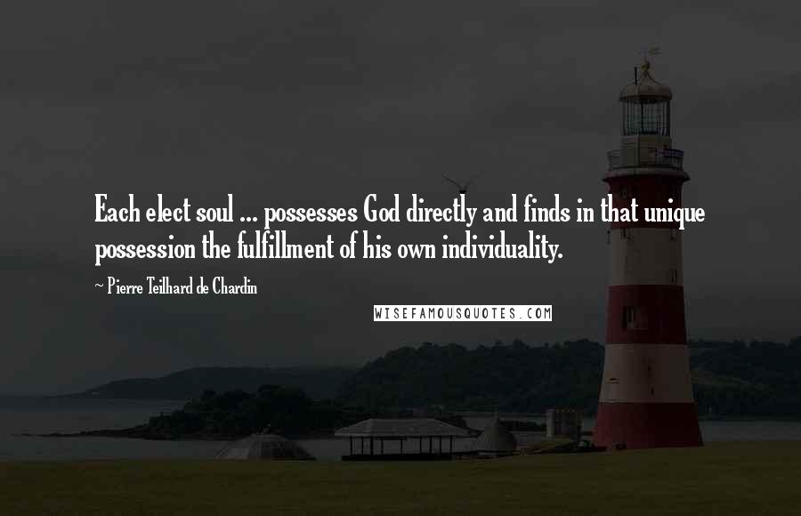 Pierre Teilhard De Chardin Quotes: Each elect soul ... possesses God directly and finds in that unique possession the fulfillment of his own individuality.