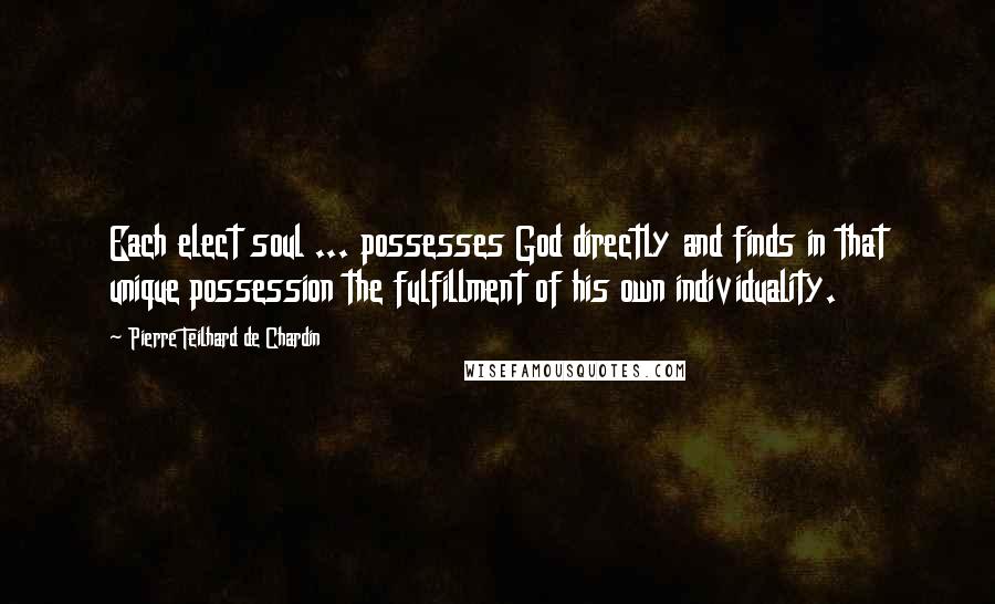 Pierre Teilhard De Chardin Quotes: Each elect soul ... possesses God directly and finds in that unique possession the fulfillment of his own individuality.