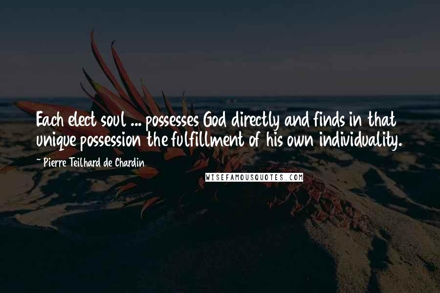 Pierre Teilhard De Chardin Quotes: Each elect soul ... possesses God directly and finds in that unique possession the fulfillment of his own individuality.