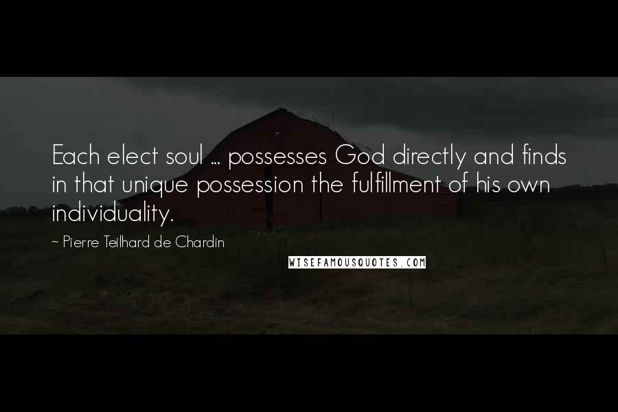 Pierre Teilhard De Chardin Quotes: Each elect soul ... possesses God directly and finds in that unique possession the fulfillment of his own individuality.