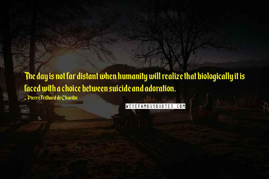 Pierre Teilhard De Chardin Quotes: The day is not far distant when humanity will realize that biologically it is faced with a choice between suicide and adoration.