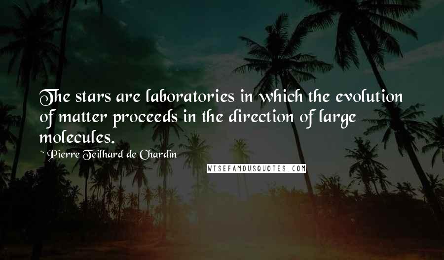 Pierre Teilhard De Chardin Quotes: The stars are laboratories in which the evolution of matter proceeds in the direction of large molecules.