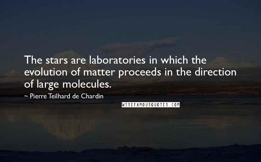 Pierre Teilhard De Chardin Quotes: The stars are laboratories in which the evolution of matter proceeds in the direction of large molecules.