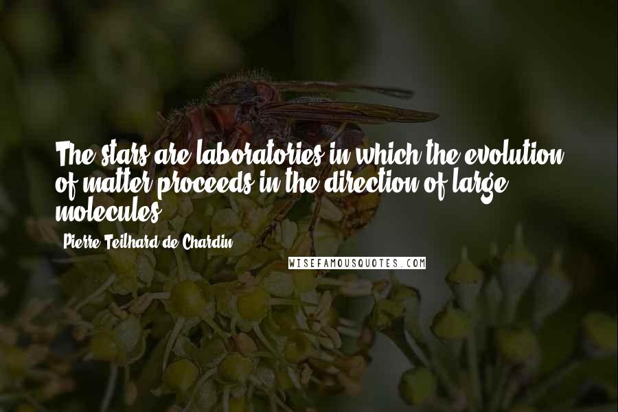 Pierre Teilhard De Chardin Quotes: The stars are laboratories in which the evolution of matter proceeds in the direction of large molecules.