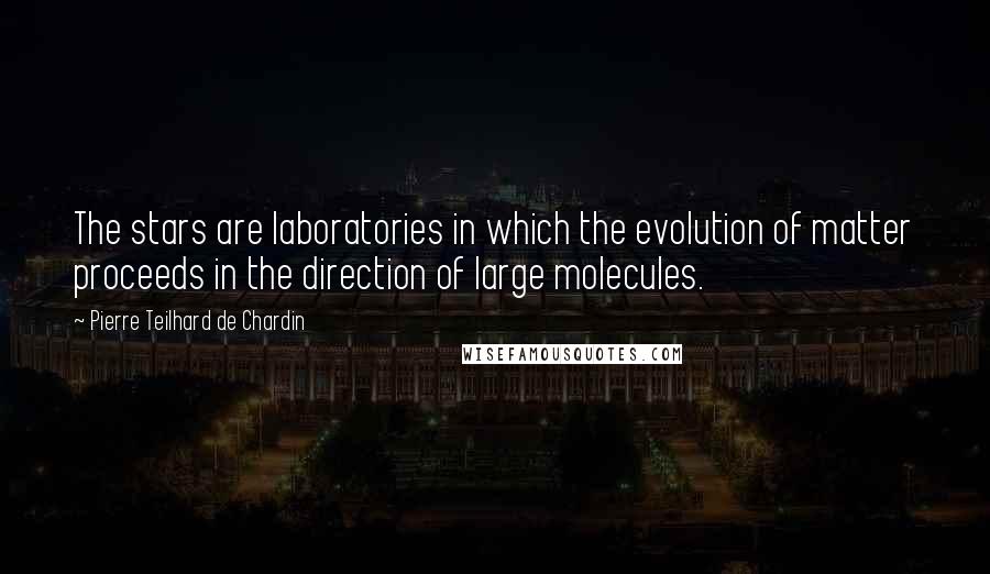 Pierre Teilhard De Chardin Quotes: The stars are laboratories in which the evolution of matter proceeds in the direction of large molecules.