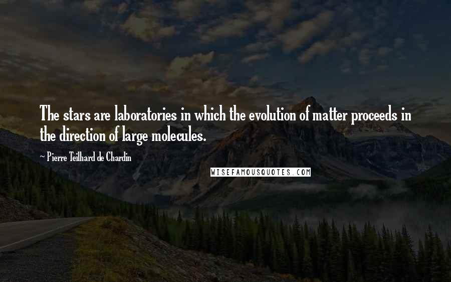 Pierre Teilhard De Chardin Quotes: The stars are laboratories in which the evolution of matter proceeds in the direction of large molecules.