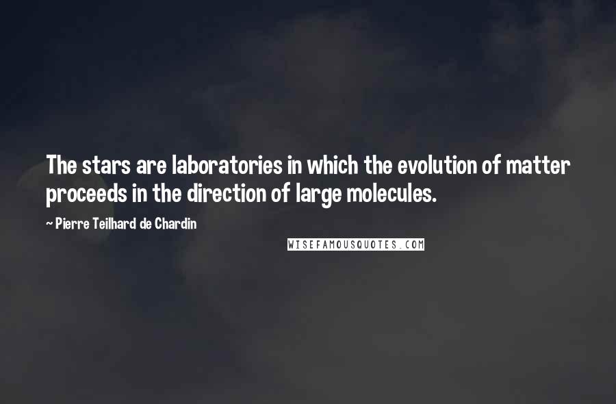 Pierre Teilhard De Chardin Quotes: The stars are laboratories in which the evolution of matter proceeds in the direction of large molecules.