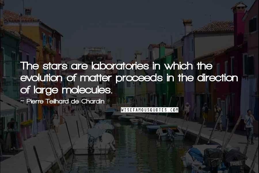 Pierre Teilhard De Chardin Quotes: The stars are laboratories in which the evolution of matter proceeds in the direction of large molecules.