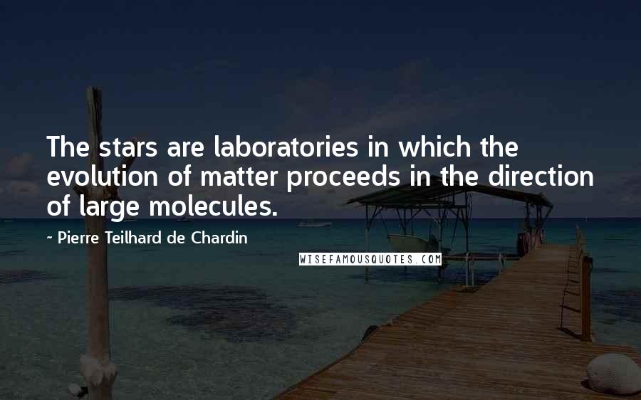 Pierre Teilhard De Chardin Quotes: The stars are laboratories in which the evolution of matter proceeds in the direction of large molecules.