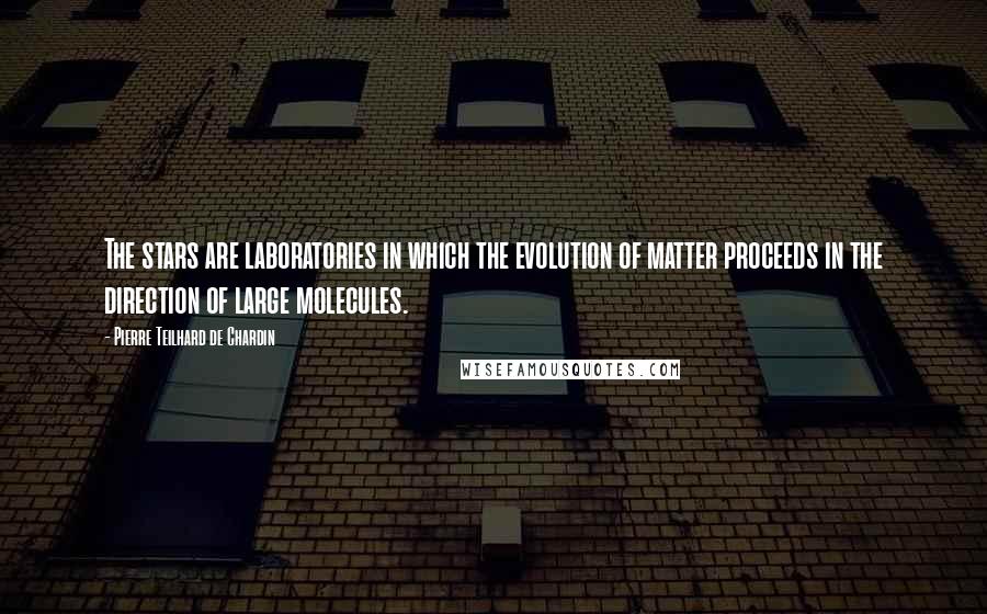 Pierre Teilhard De Chardin Quotes: The stars are laboratories in which the evolution of matter proceeds in the direction of large molecules.