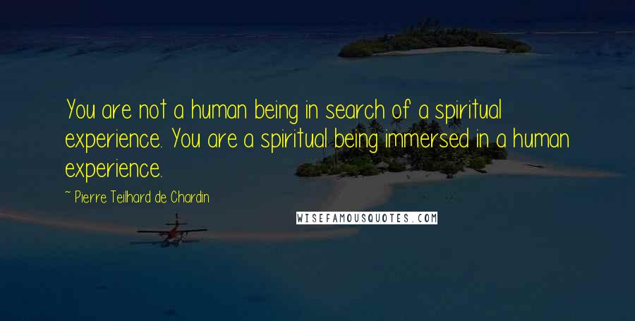 Pierre Teilhard De Chardin Quotes: You are not a human being in search of a spiritual experience. You are a spiritual being immersed in a human experience.