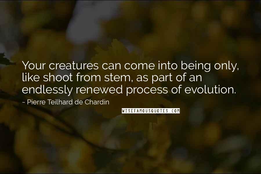 Pierre Teilhard De Chardin Quotes: Your creatures can come into being only, like shoot from stem, as part of an endlessly renewed process of evolution.