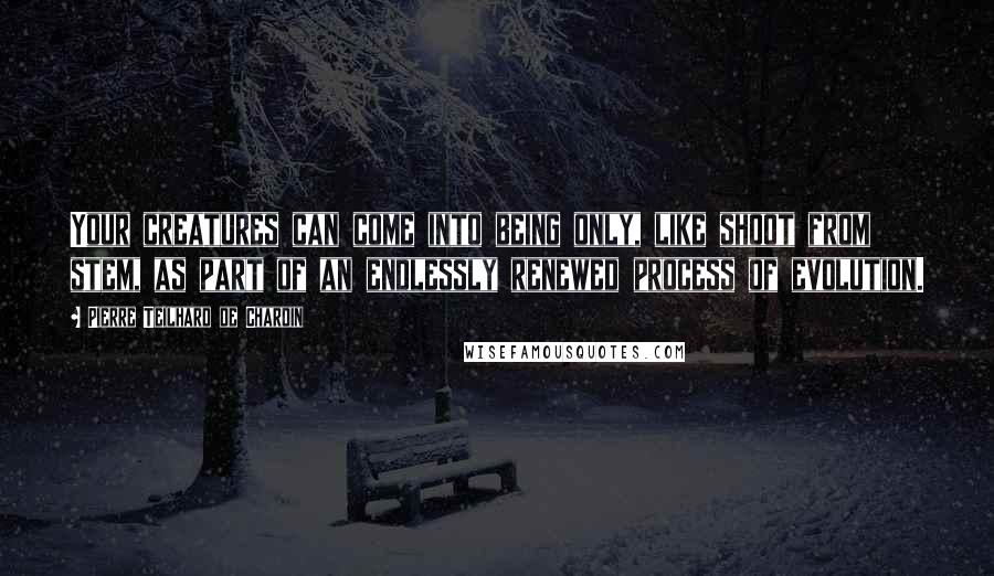 Pierre Teilhard De Chardin Quotes: Your creatures can come into being only, like shoot from stem, as part of an endlessly renewed process of evolution.