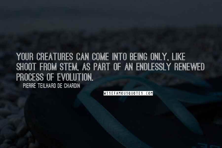 Pierre Teilhard De Chardin Quotes: Your creatures can come into being only, like shoot from stem, as part of an endlessly renewed process of evolution.