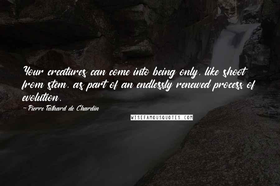 Pierre Teilhard De Chardin Quotes: Your creatures can come into being only, like shoot from stem, as part of an endlessly renewed process of evolution.