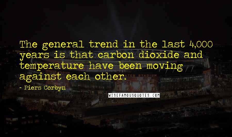 Piers Corbyn Quotes: The general trend in the last 4,000 years is that carbon dioxide and temperature have been moving against each other.