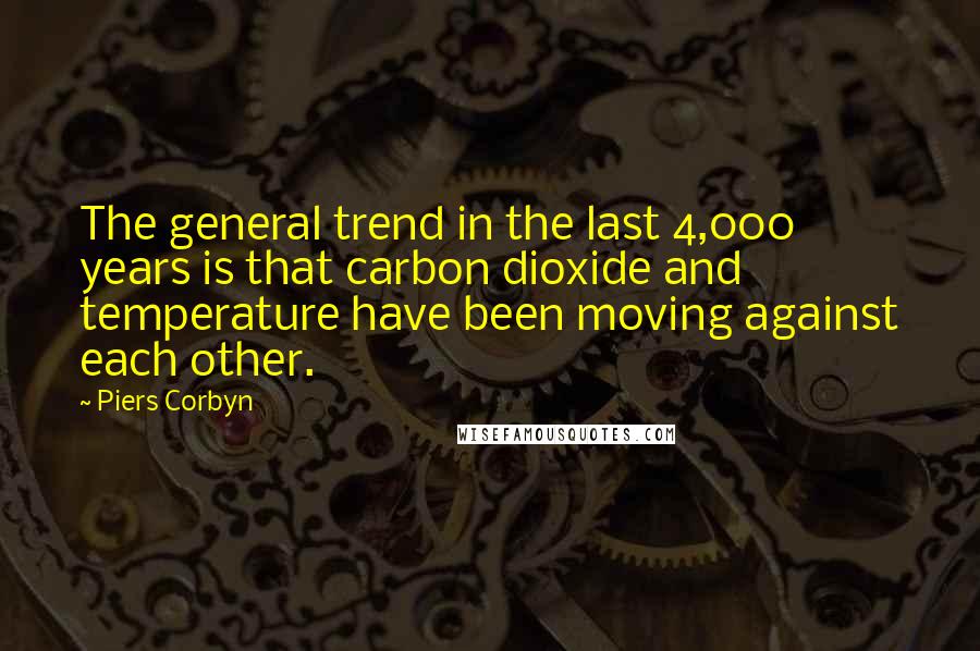 Piers Corbyn Quotes: The general trend in the last 4,000 years is that carbon dioxide and temperature have been moving against each other.