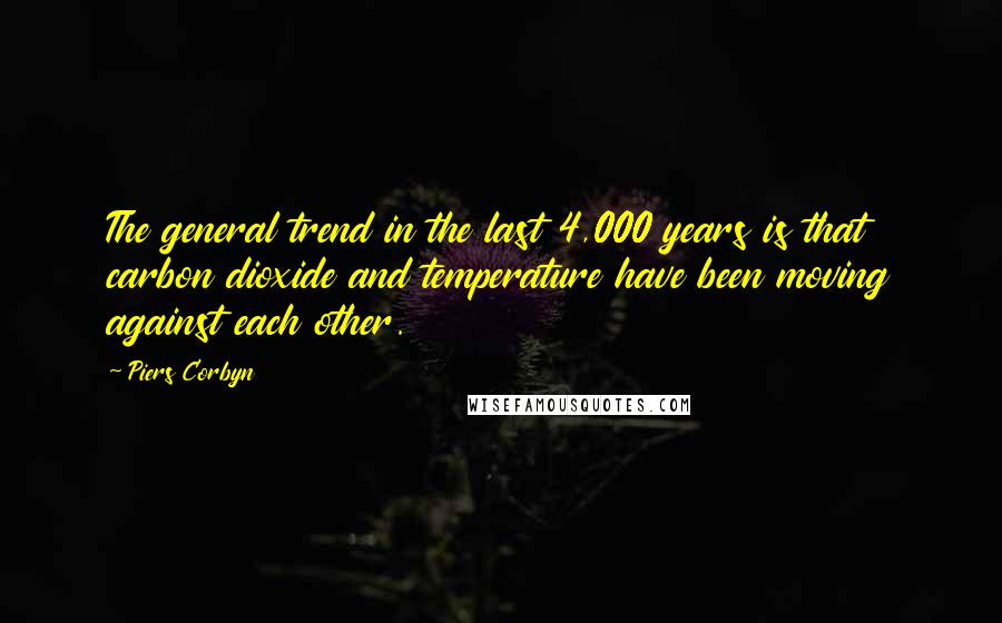 Piers Corbyn Quotes: The general trend in the last 4,000 years is that carbon dioxide and temperature have been moving against each other.