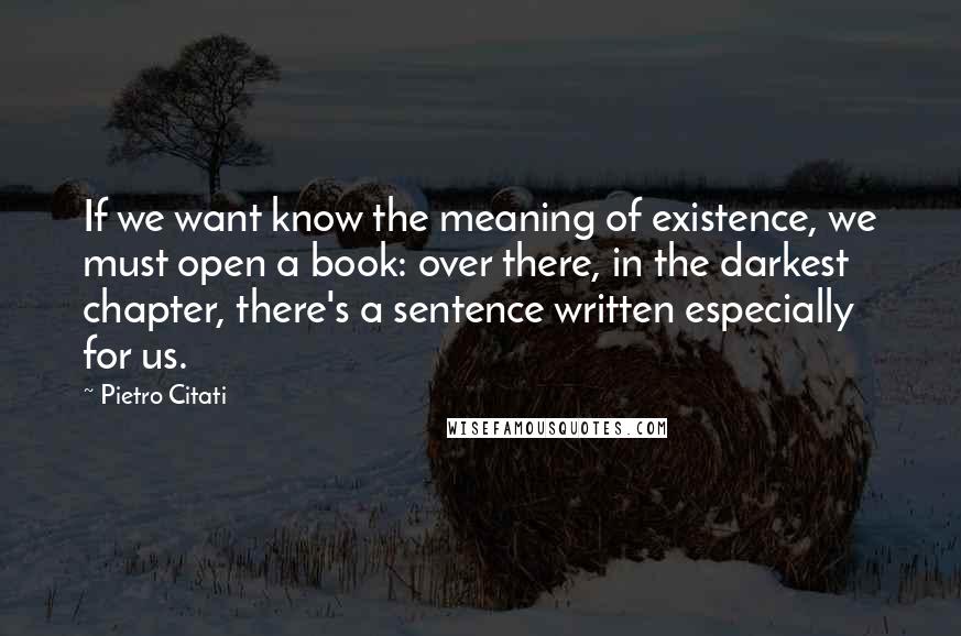 Pietro Citati Quotes: If we want know the meaning of existence, we must open a book: over there, in the darkest chapter, there's a sentence written especially for us.