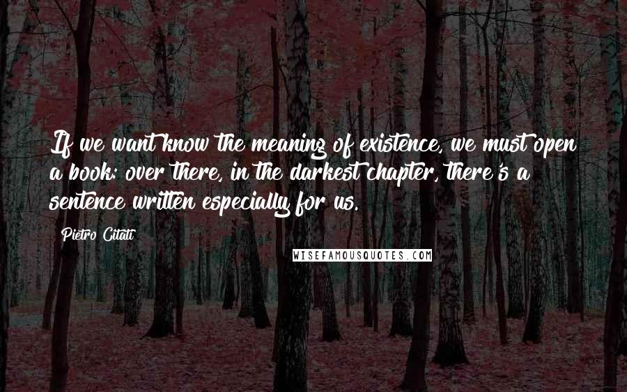 Pietro Citati Quotes: If we want know the meaning of existence, we must open a book: over there, in the darkest chapter, there's a sentence written especially for us.