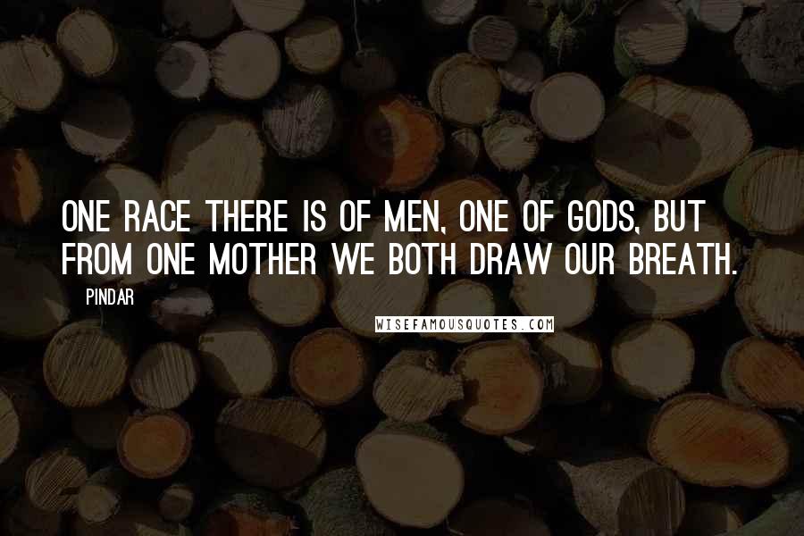 Pindar Quotes: One race there is of men, one of gods, but from one mother we both draw our breath.