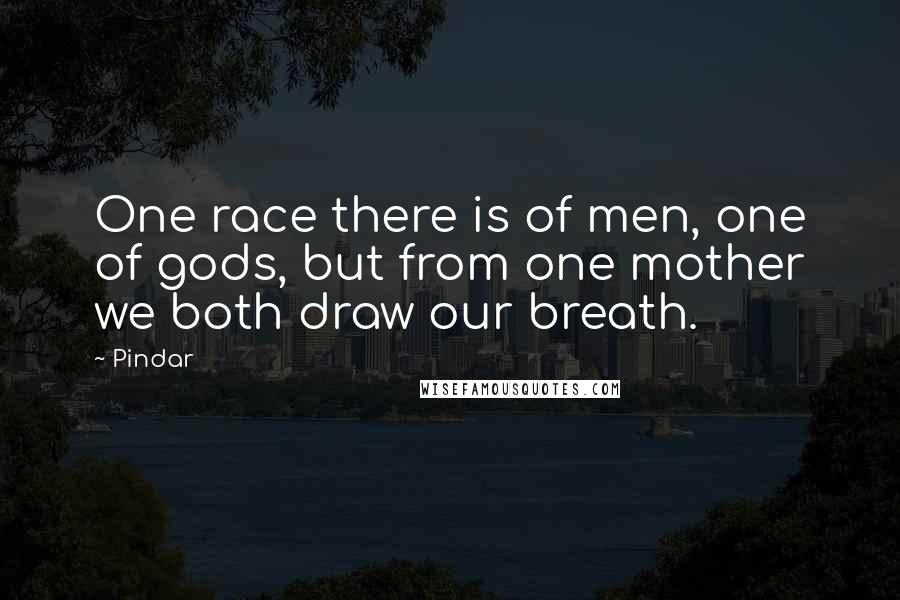 Pindar Quotes: One race there is of men, one of gods, but from one mother we both draw our breath.