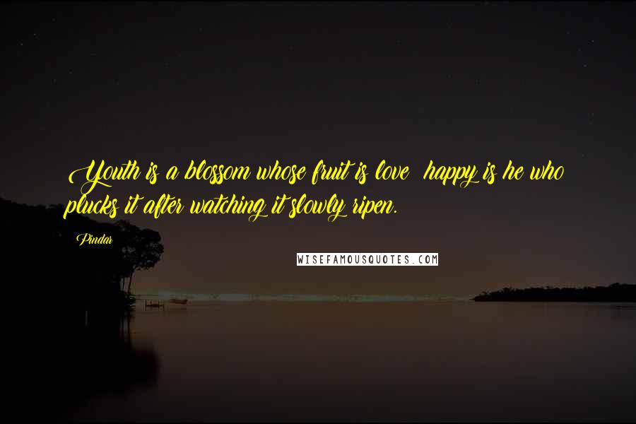 Pindar Quotes: Youth is a blossom whose fruit is love; happy is he who plucks it after watching it slowly ripen.