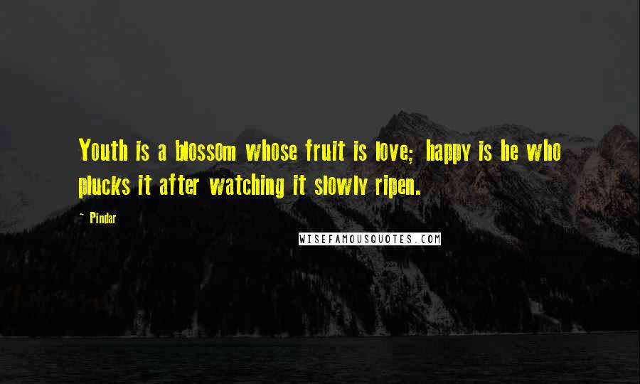 Pindar Quotes: Youth is a blossom whose fruit is love; happy is he who plucks it after watching it slowly ripen.